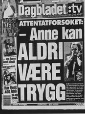 Dagblad-faksimile om attentatforsøkene mot Paust i 1998 (Foto: Faksimile fra Dagbladet, fra Brennpunktdokumentaren./NRK)