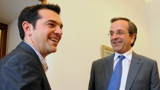 Alexis Tsipras (t.v.) og Antonis Samaras (Foto: EVI FYLAKTOU/Afp) Alexis Tsipras (t.v.) og Antonis Samaras (Foto: EVI FYLAKTOU/Afp)