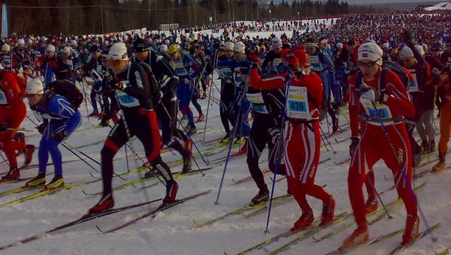 Starten for klasse menn 20-24 år (Foto: Anette Strand Sletmoen/NRK) Starten for klasse menn 20-24 år (Foto: Anette Strand Sletmoen/NRK)
