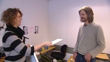 Karl Ove Knausgård og Marta Norheim (Foto: Espen Aas/NRK)