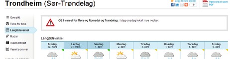 Langtidsvarsel for Trondheim fra Yr Langtidsvarsel for Trondheim fra Yr