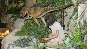 Menneske og dinosaur side om side
