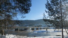 Vikersund bru er av betong og har to spenn på 44 meters lengde. Brua ble åpnet i 1995.  Den første brua over sundet ble bygget i 1840.