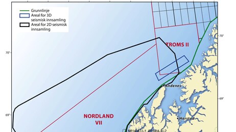 Kart over seismikkskyting (Foto: Oljedirektoratet) Kart over seismikkskyting (Foto: Oljedirektoratet)
