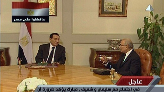Hosni Mubarak og Ahmed Shafiq (Foto: AL-MASRIYA TV/Afp) Hosni Mubarak og Ahmed Shafiq (Foto: AL-MASRIYA TV/Afp)