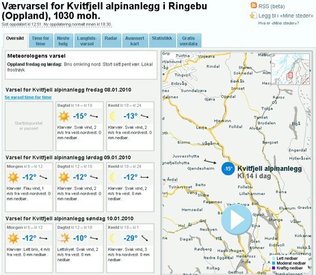 Langtidsvarsel for Kvitfjell 8. januar 2010 Langtidsvarsel for Kvitfjell 8. januar 2010