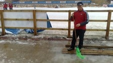 Håpløse forhold på skiskytterstadion i VM-byen (Foto: Jan Petter Saltvedt/NRK) Håpløse forhold på skiskytterstadion i VM-byen (Foto: Jan Petter Saltvedt/NRK)