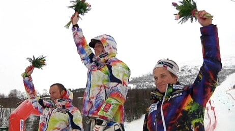 Jansrud øverst på pallen (Foto: Mona Gingstad/NRK)