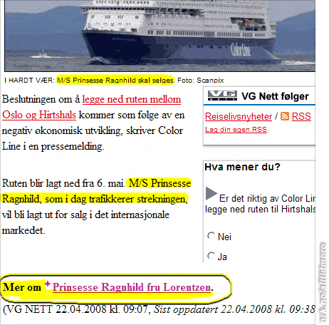 m/S Ragnhild (Foto: Faksimile fra VG.no) m/S Ragnhild (Foto: Faksimile fra VG.no)