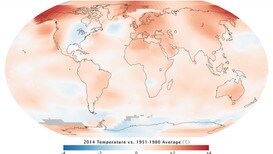 Kart om viser global temperatur i 2014 - Foto: NASA