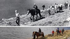 Den Norske Fjellskole på tur før og nå (Foto: ukjent og Nikolas Gogstad-Andersen) Den Norske Fjellskole på tur før og nå (Foto: ukjent og Nikolas Gogstad-Andersen)