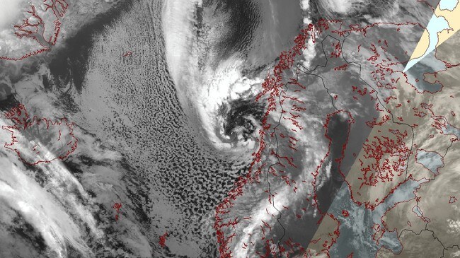 Ekstremværet Vera, observert av satellitt klokken 11:30 torsdag 20. november 2008.
