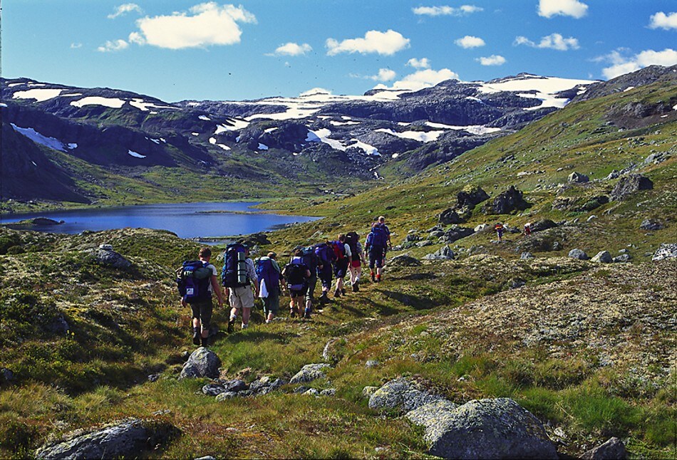 Turfølge i Grøndalen, på vei fra Hallingskeid, over Vossaskavlen og til Kaldevass