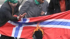 Demonstranter brant det norske flagget i protest mot publiseringen av Muhammed-karikaturene. (Foto: STR/EPA)