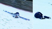 Her faller Jacobsen stygt i Planica - Anders Jacobsen falt og fikk en stygg vridning i kneet under sitt 2.-hopp i skiflygingsbakken i Planica.  Nordmannen måtte bli båret vekk etter fallet.