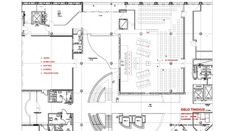 Plantegning terrorrettssal (Foto: Terje Grønmo Arkitekter AS) Plantegning terrorrettssal (Foto: Terje Grønmo Arkitekter AS)