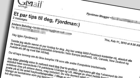 E-post mellom Anders Behring Breivik og Peder Jensen (Fjordman) (NRK) E-post mellom Anders Behring Breivik og Peder Jensen (Fjordman) (NRK)
