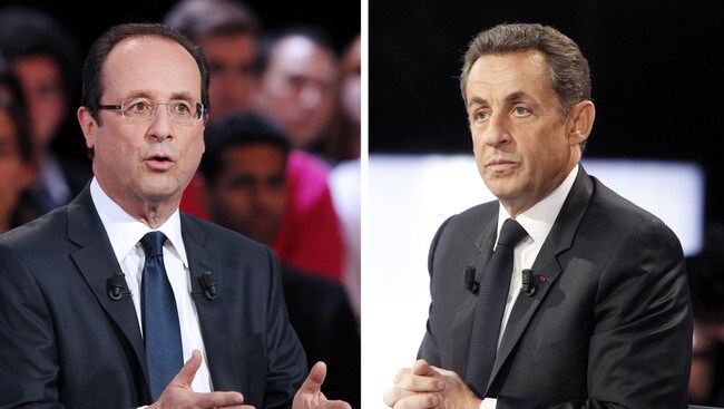 Francois Hollande (t.v.) og Nicolas Sarkozy (Foto: THOMAS SAMSON/Afp) Francois Hollande (t.v.) og Nicolas Sarkozy (Foto: THOMAS SAMSON/Afp)