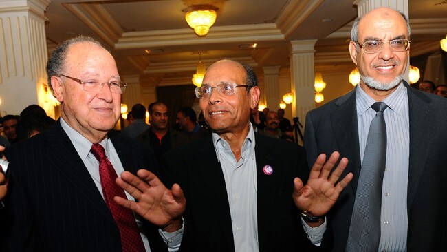 De tunisiske politikerne Mustapha Ben Jaafar, Moncef Marzouki og Hamadi Jebali (Foto: FETHI BELAID/Afp) De tunisiske politikerne Mustapha Ben Jaafar, Moncef Marzouki og Hamadi Jebali (Foto: FETHI BELAID/Afp)