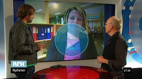 Nina Bolstad på Skype og Trond Viggo Torgersen i Sveip studio (NRK)