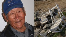 Karl fra Tasiilaq og hans parkerte hundesleder (Foto: Knut Espen Solberg)