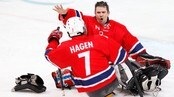 Målvakt Roger Johansen feirer sammen med målscorer Eskil Hagen 