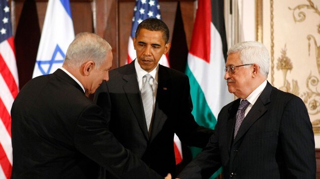 Barack Obama, Benjamin Netanyahu og Mahmoud Abbas (Foto: KEVIN LAMARQUE/REUTERS)