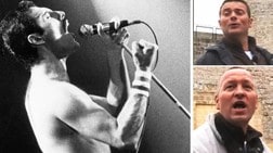 Mesternes Mester-deltakerne Grimseth og Sørloth etterligner Freddie Mercury (Foto: Fotomontasje Scanpix / NRK) Mesternes Mester-deltakerne Grimseth og Sørloth etterligner Freddie Mercury (Foto: Fotomontasje Scanpix / NRK)