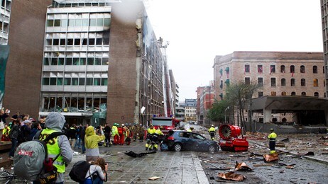 Regjeringskvartalet etter bomben (Foto: Berit Roald/SCANPIX)