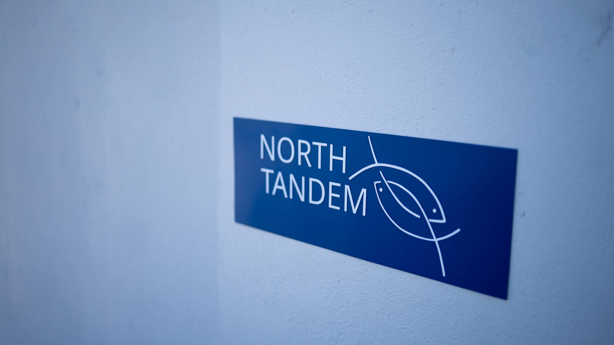 Bildet viser den blå logoen til North Tandem mot en hvit bakgrunn.