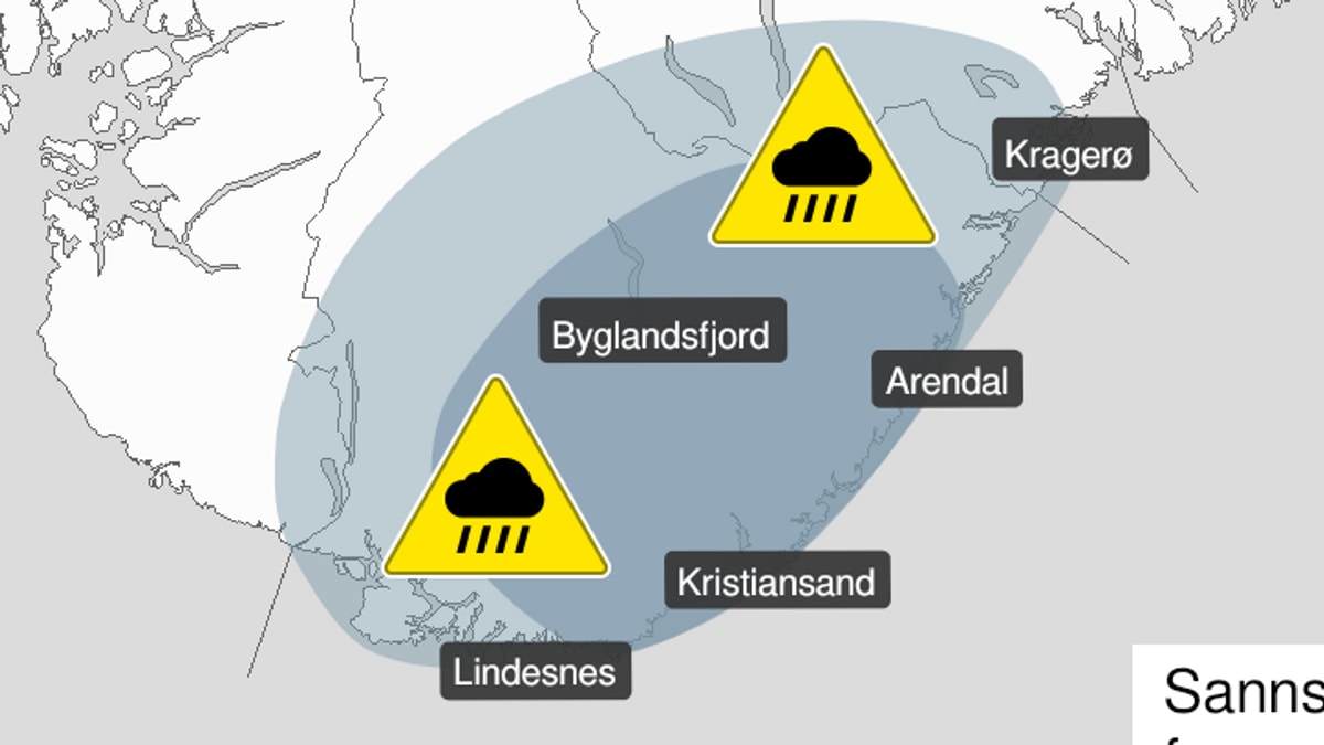 Varsler styrtregn i deler av Sør-Norge – fare for stengte veier