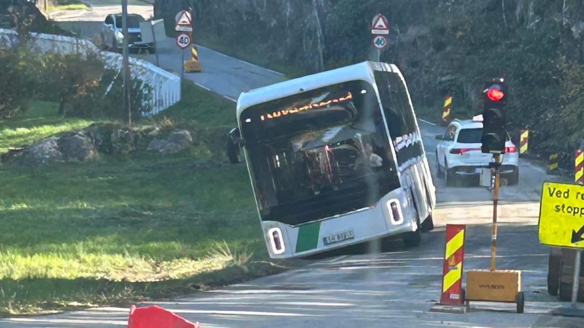 Skolebuss har kjørt av veien