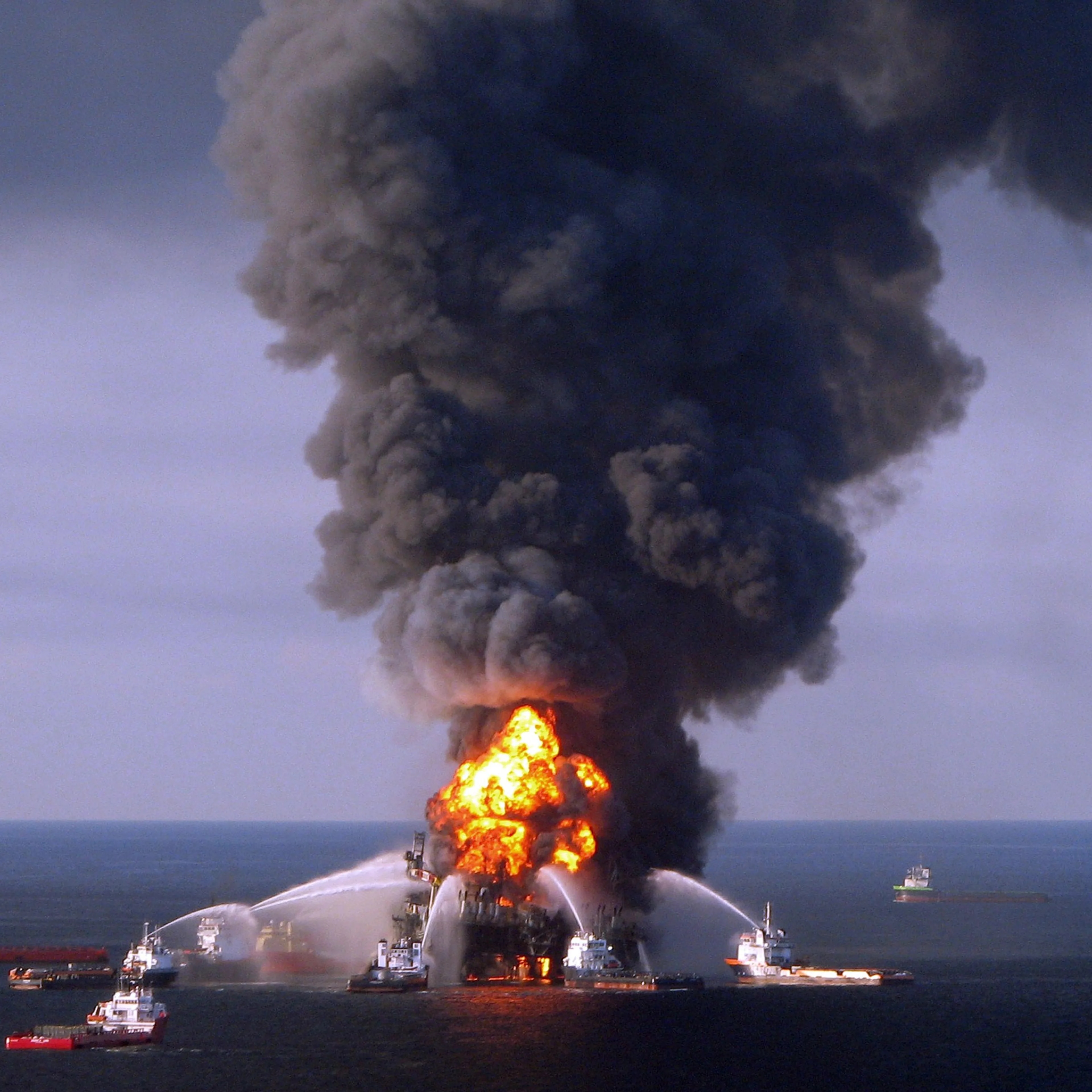 (FILES) A file photo taken on on April 21, 2010 shows a US Coast Guard handout image of fire boat response crews as they battle the blazing remnants of the BP operated off shore oil rig, Deepwater Horizon, in the Gulf of Mexico.   BP said on February 7, 2012 that net profits hit 23.9 billion US dollars in 2011 after a loss the previous year when the British energy giant was ravaged by US Gulf of Mexico oil spill disaster. RESTRICTED TO EDITORIAL USE - MANDATORY CREDIT  " AFP PHOTO / US COAST GUARD "  -  NO MARKETING NO ADVERTISING CAMPAIGNS   -   DISTRIBUTED AS A SERVICE TO CLIENTS