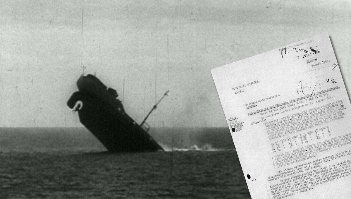 Senking av skip i Skagerrak med kjemiske våpen (foto: British Pathe/NRK)