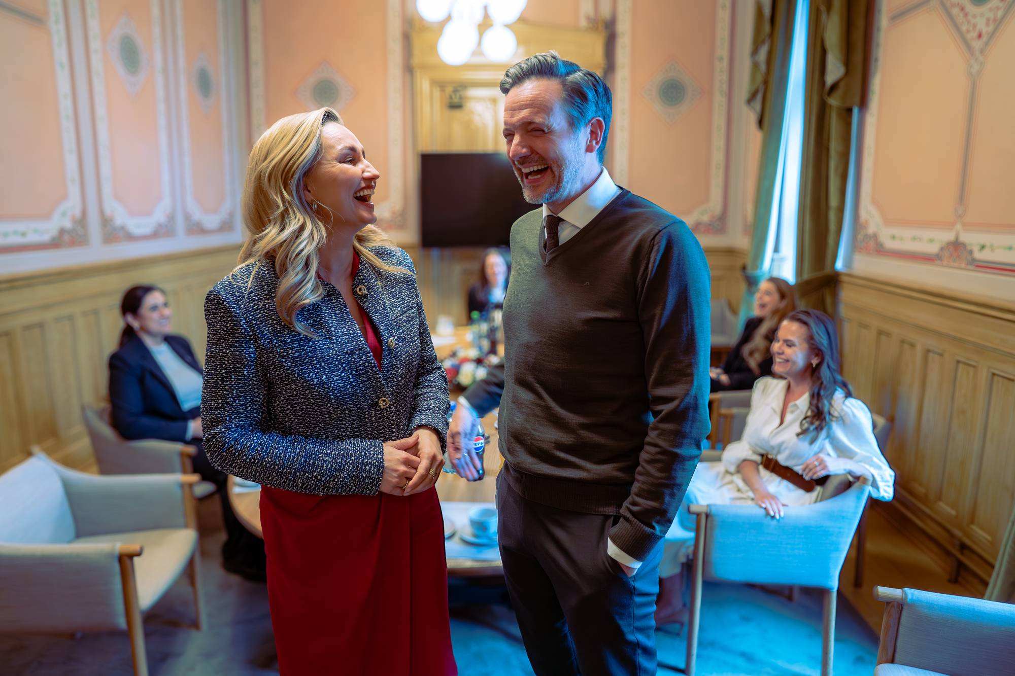 Ebba Busch (Kristdemokraterna-lederen) og KrF leder Dag Inge Ulstein møttes til møte på Stortinget