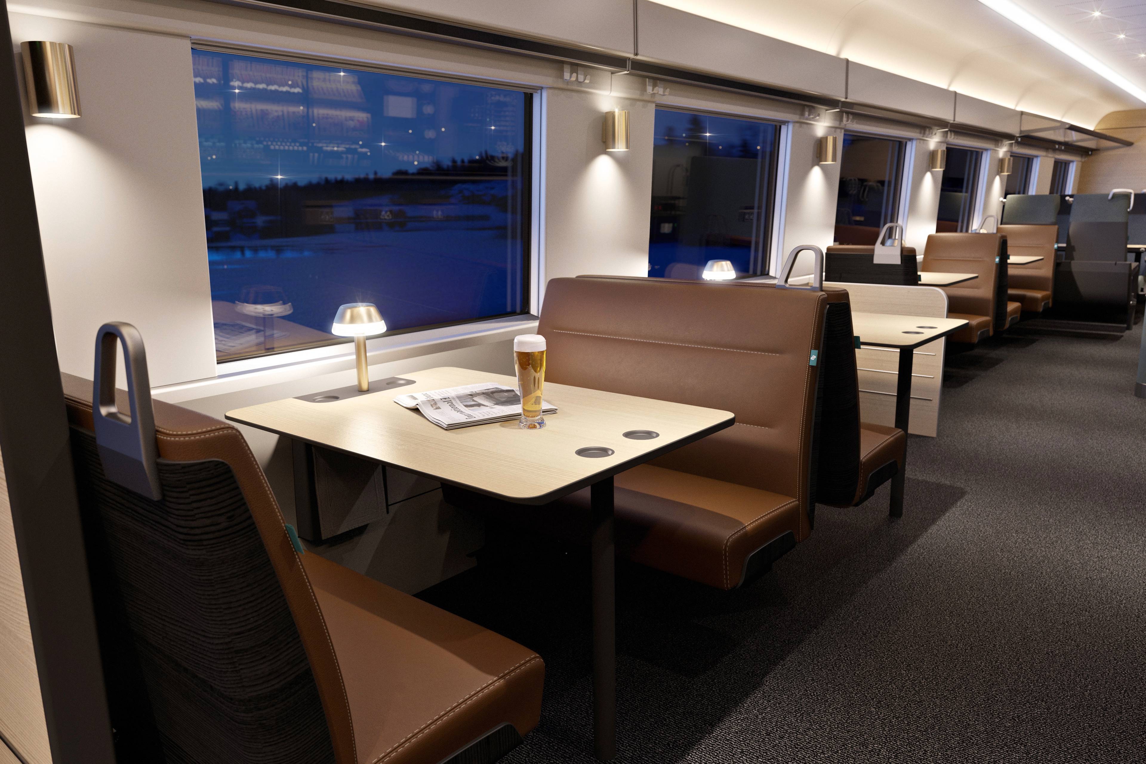 Restaurantvogn på de nye fjerntogene