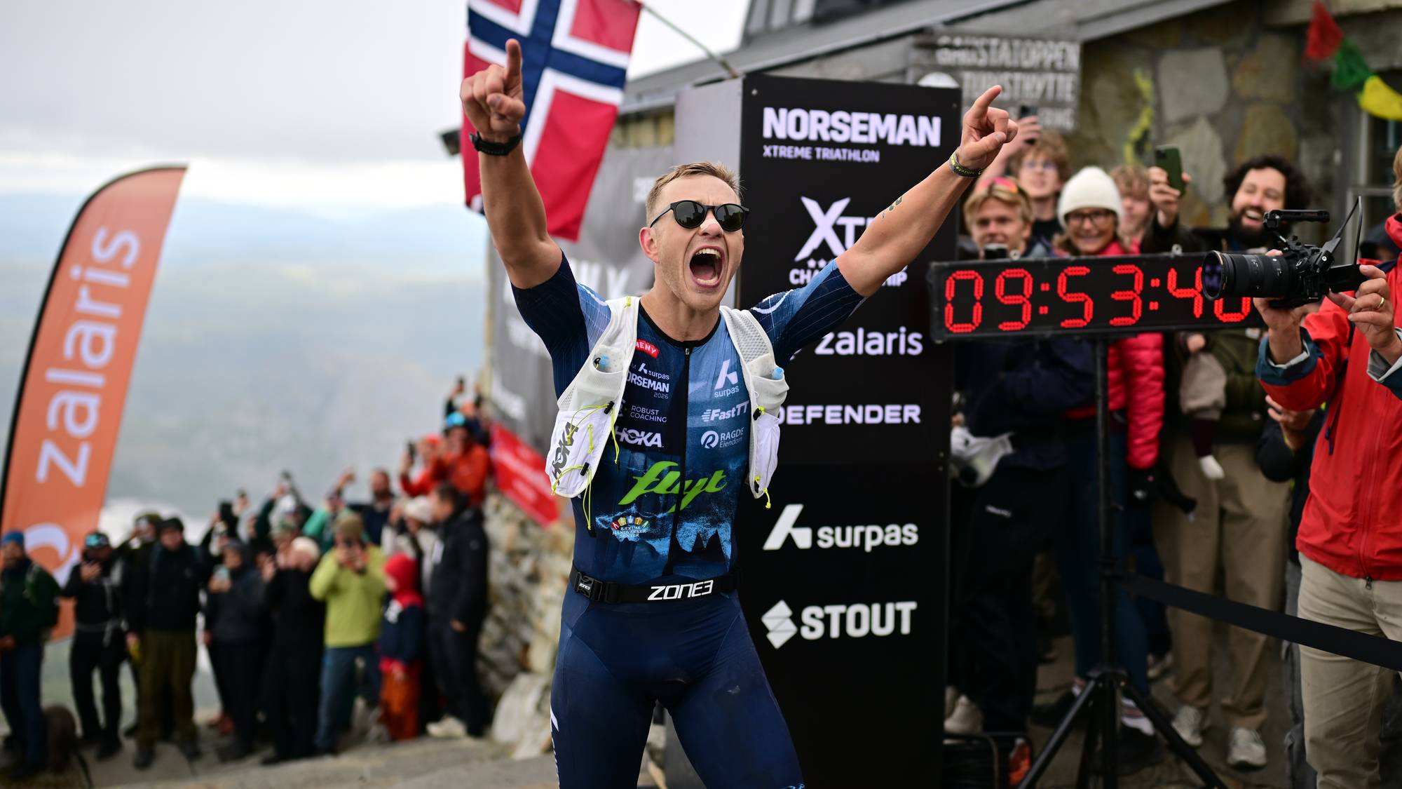 Kristian Grue of Norway finishes 1st place at the Norseman Extreme Triathlon on August 01, 2026, in Eidfjord, Norway.
