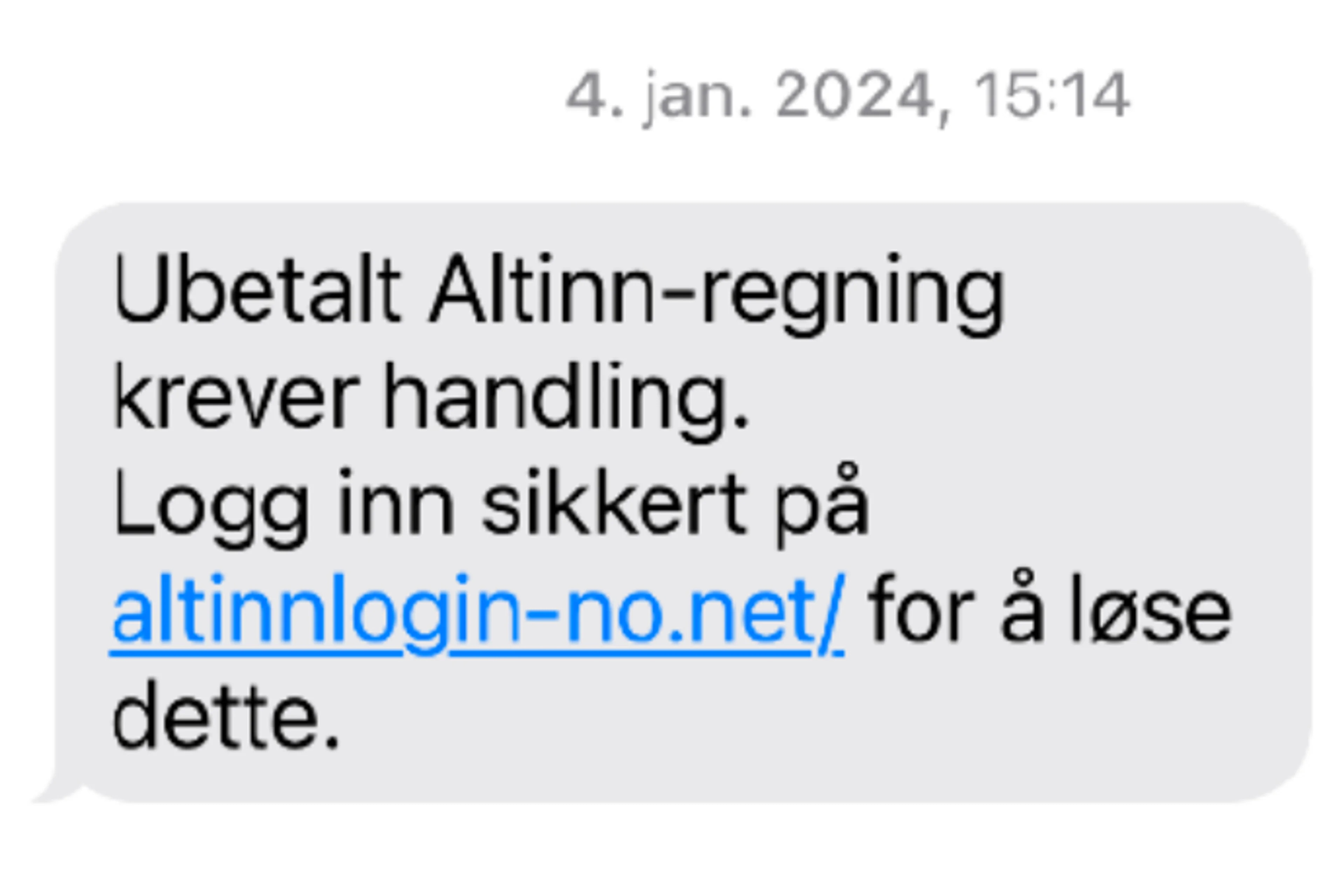 SMS som viser en svindelmelding hvor svindlerne utgir seg for å være fra Altinn.
