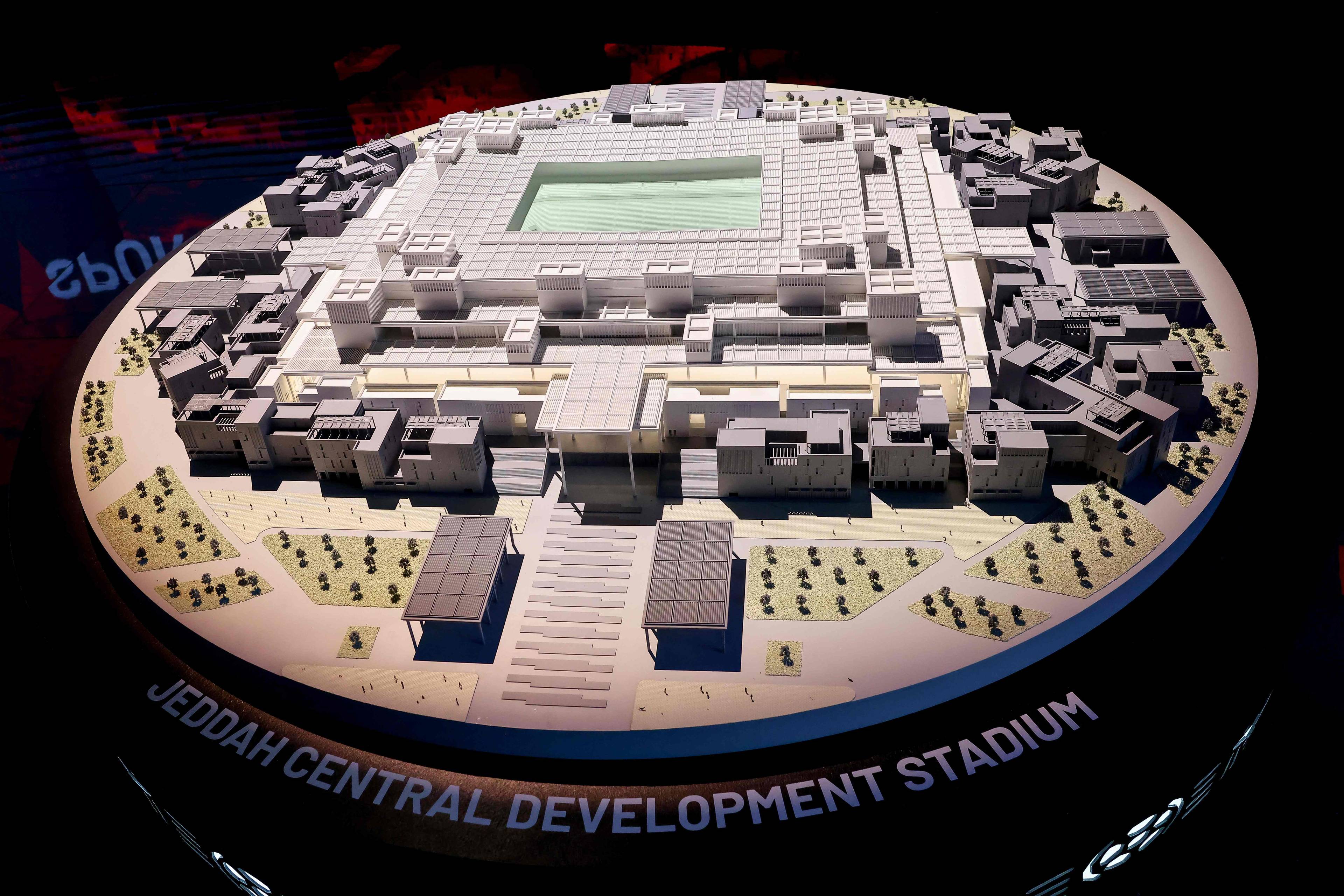 En modell av en fotballstadion