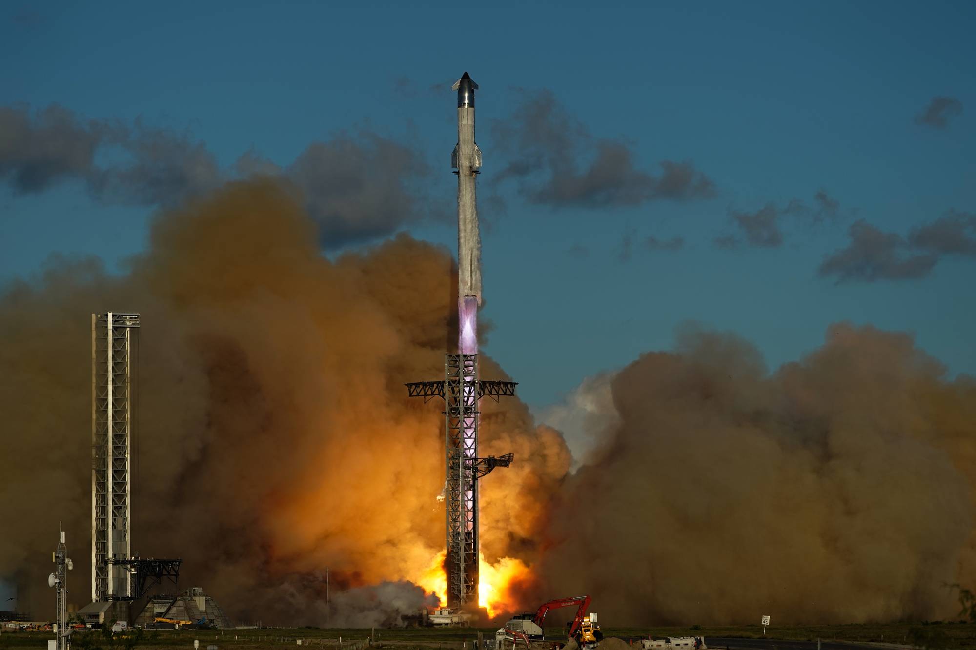 SpaceX's mega rocket Starship blasts off for a test flight from Starbase in Boca Chica, Texas, Monday, Oct. 13, 2025.