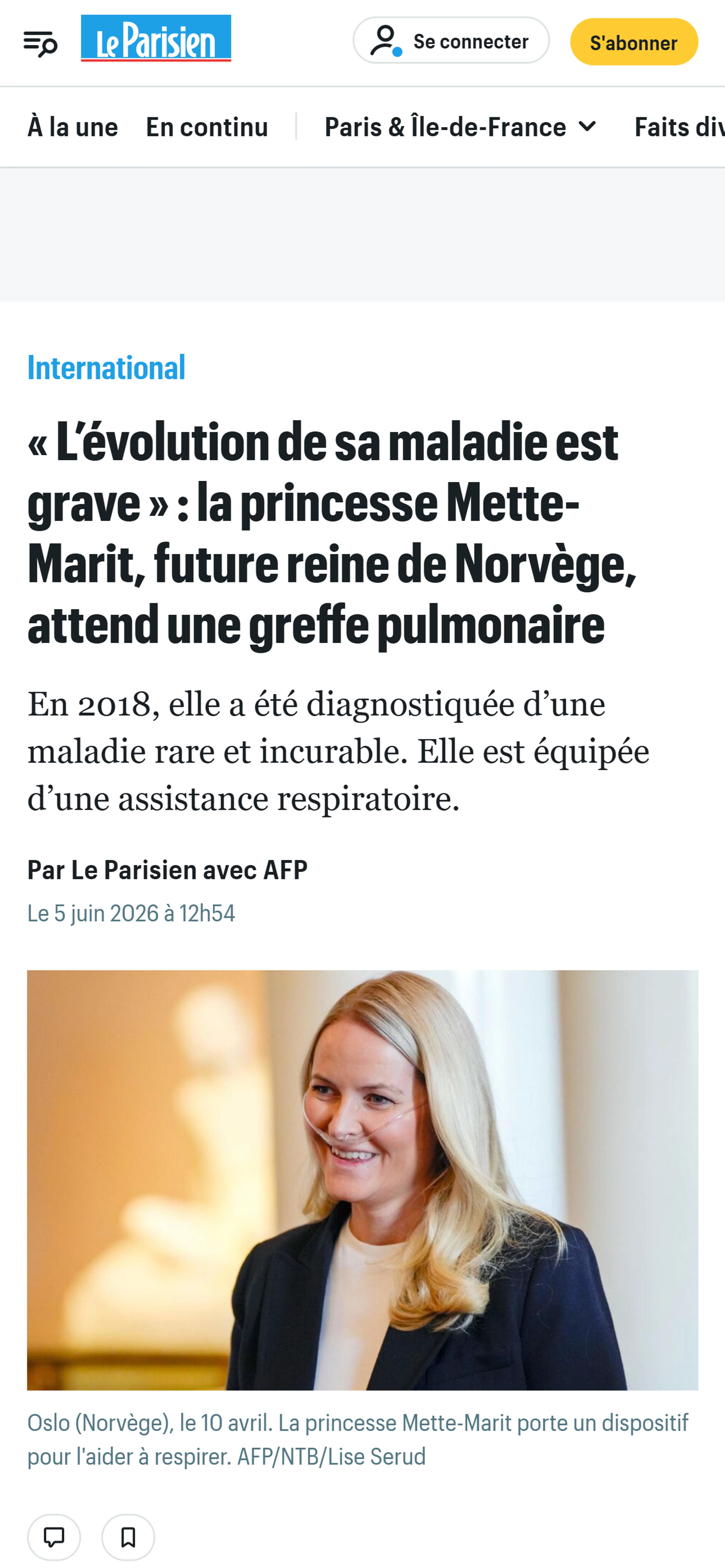 Le Parisien i Frankrike skriver: Sykdommen hennes utvikler seg - Norges framtidige dronning venter på lungetransplantasjon