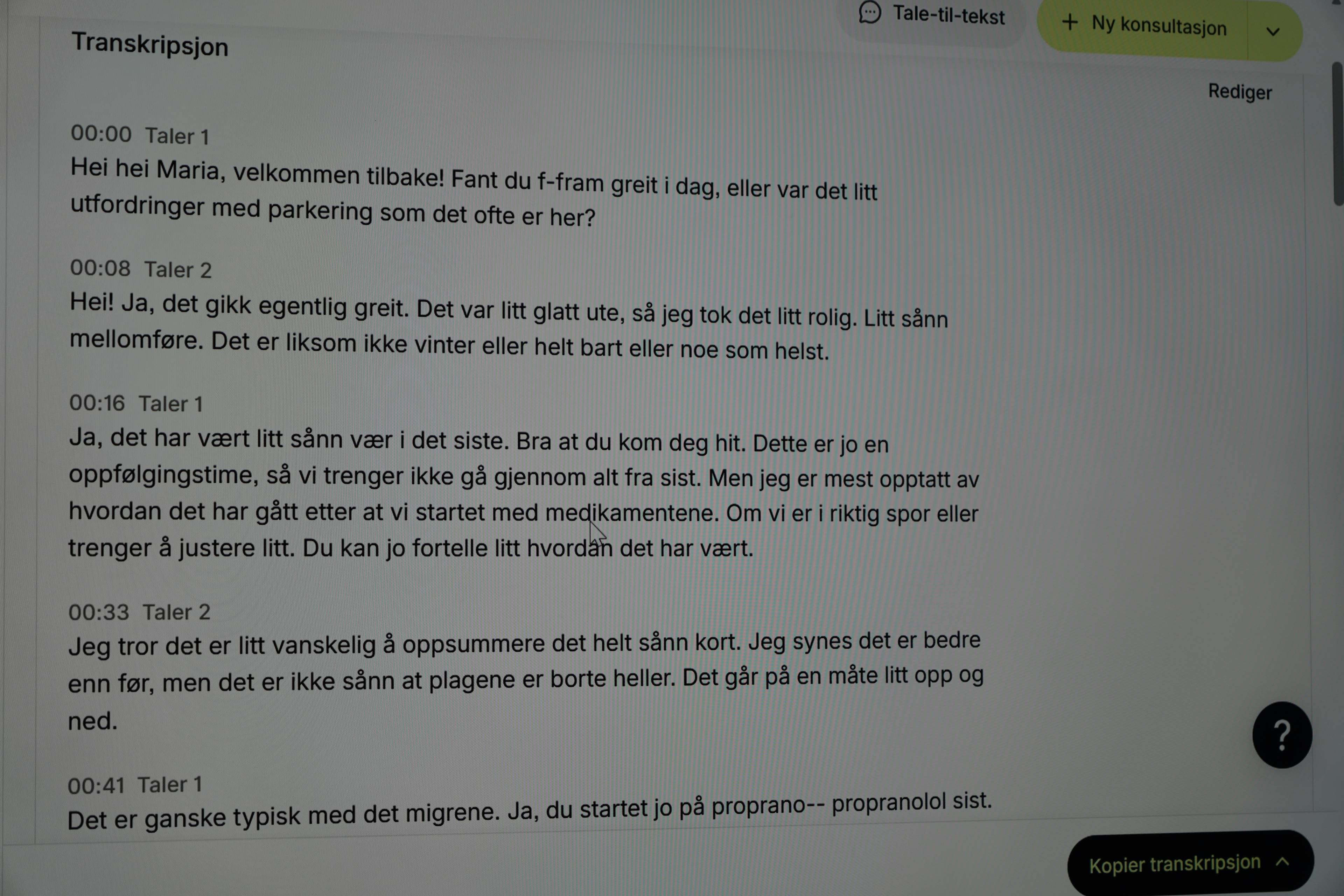 Verktøyet skriver ut alt som blir sagt.