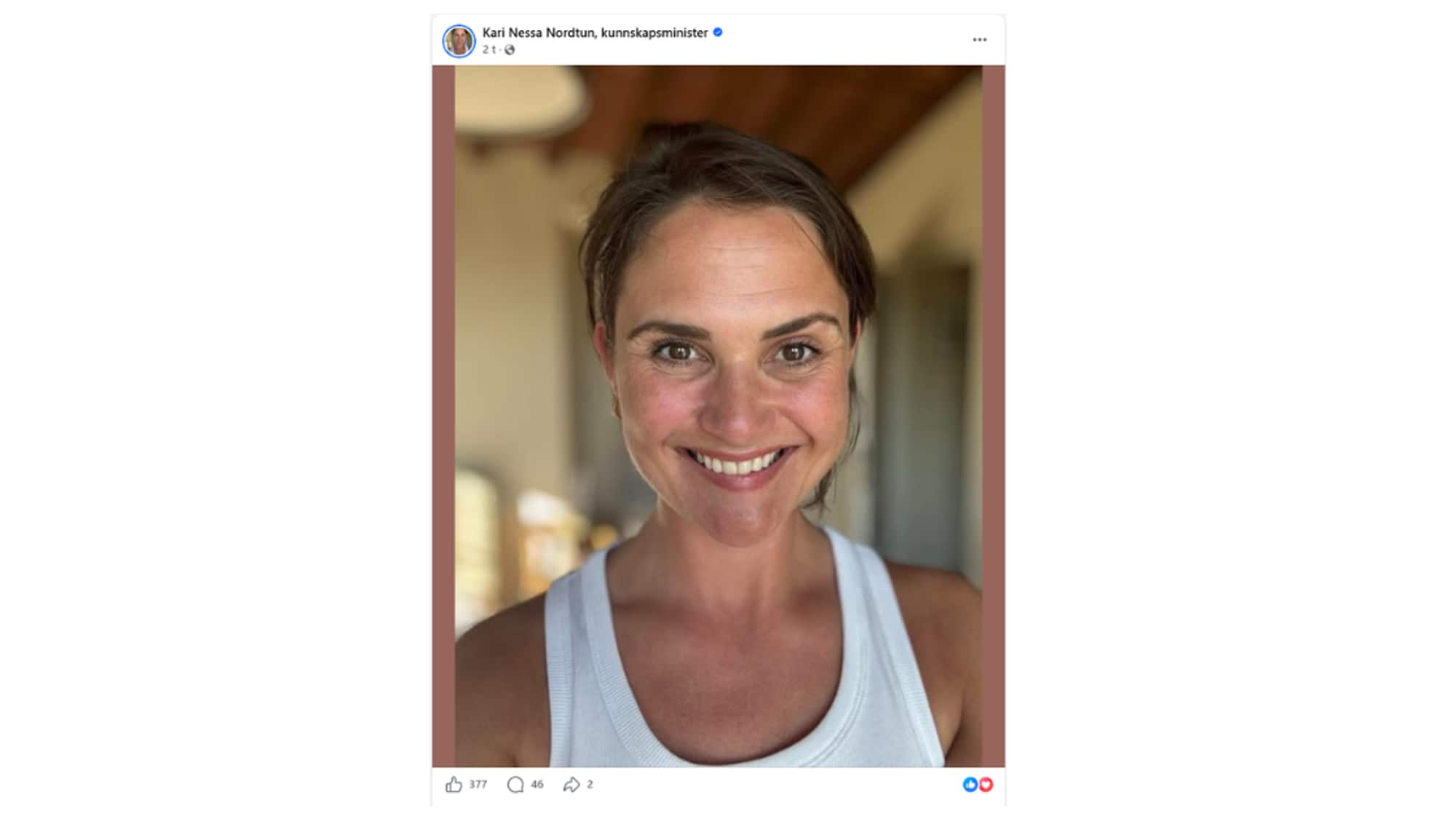 Skjermbilde Kari Nessa Nordtun sin FB