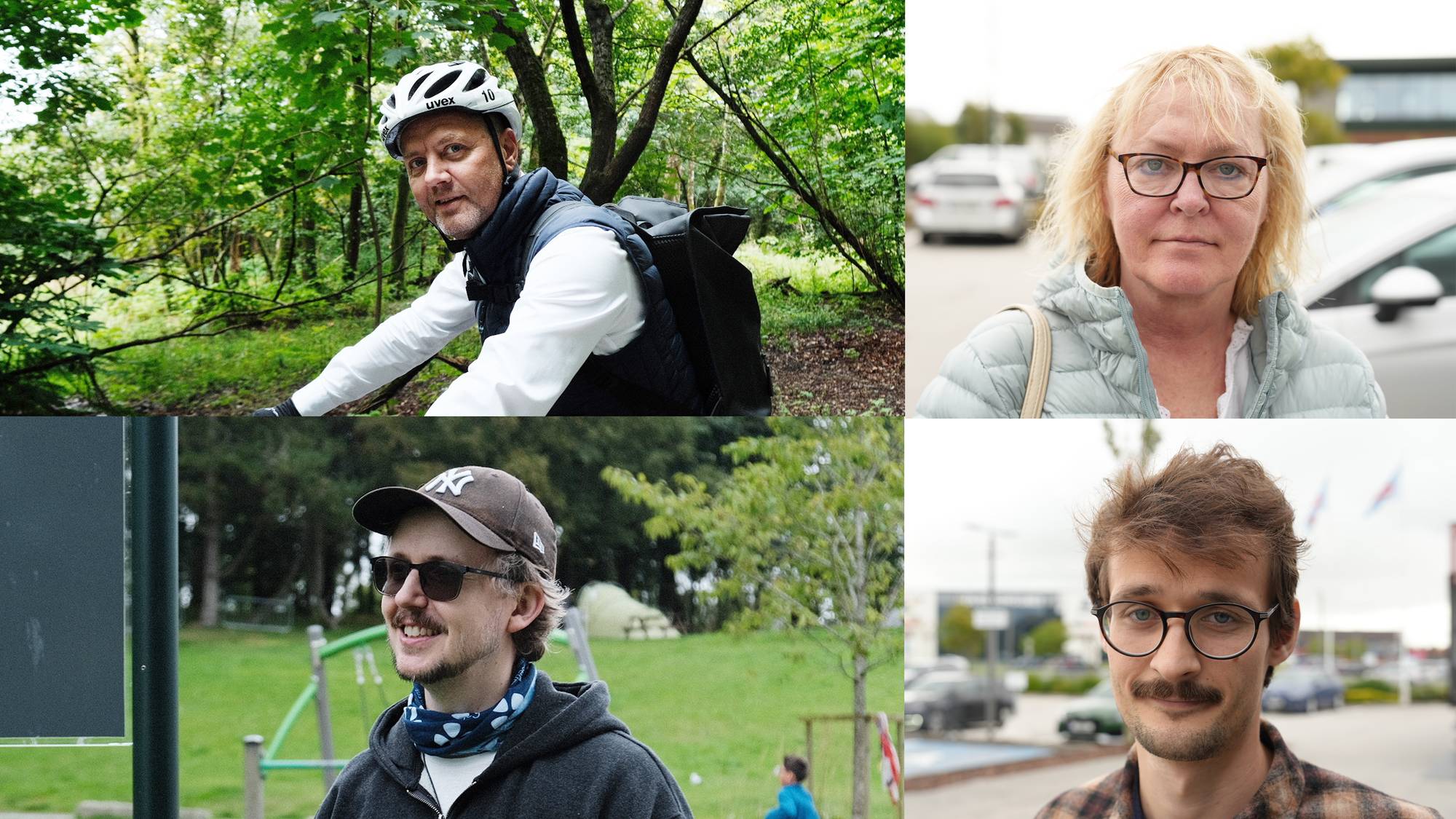 Collage av fleire personar. Vaksen mann, to unge menn og ei vaksen dame. 