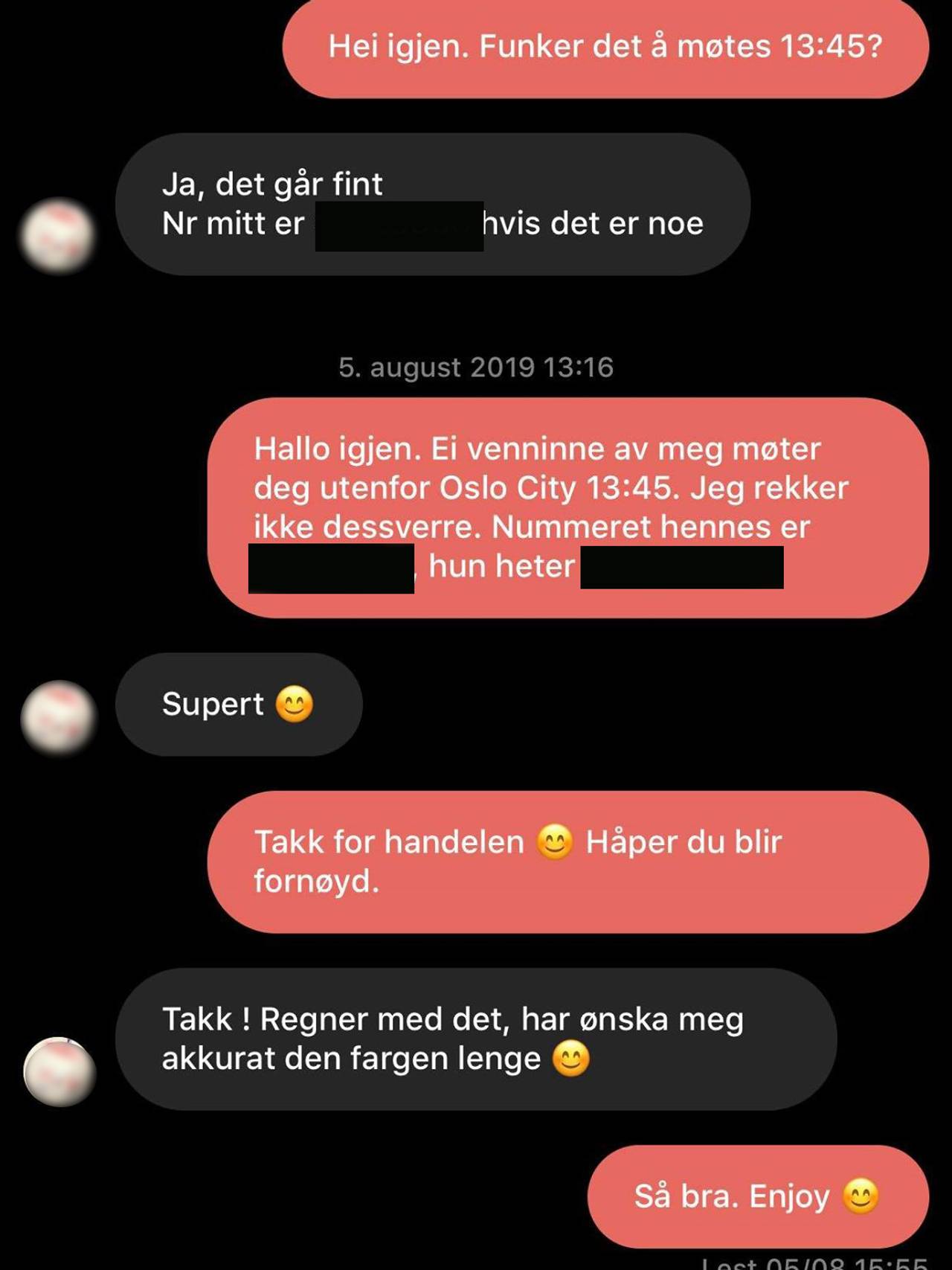 Hyggelig interaksjon mellom to brukere på bruktklær-appen Tise