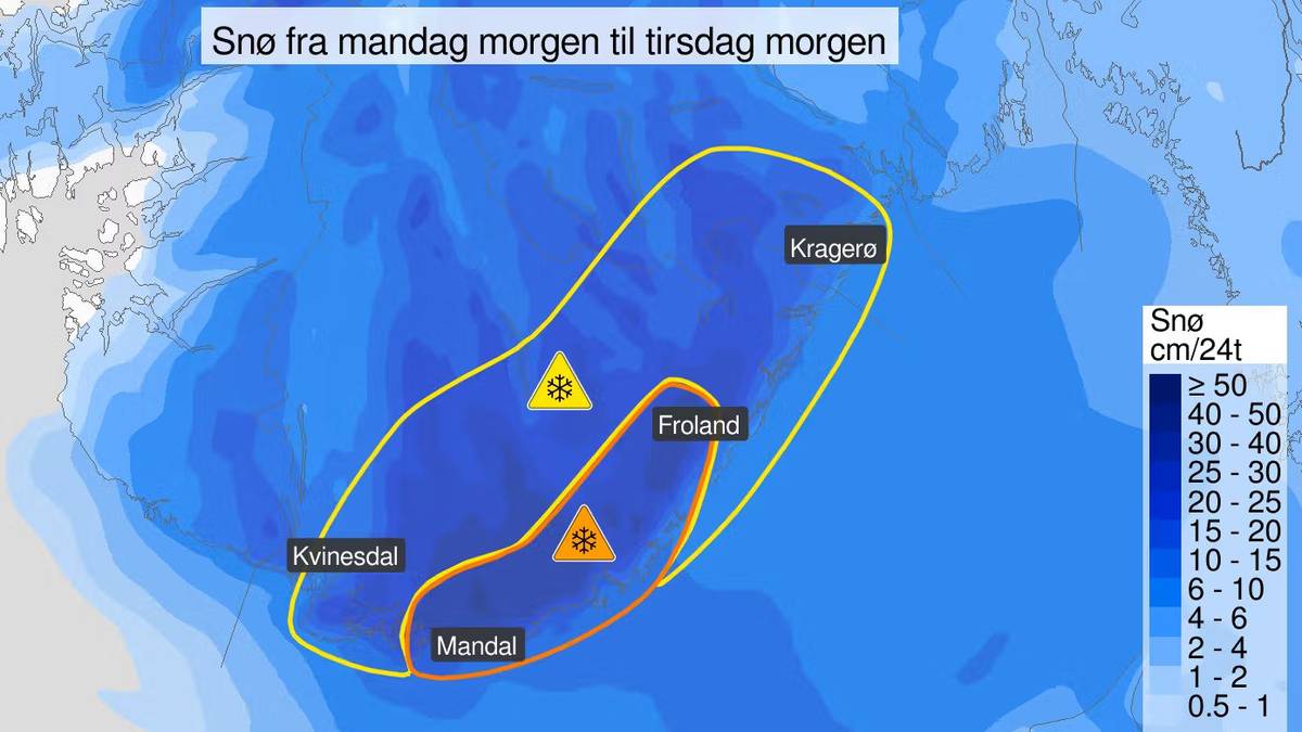 Kan bli mye snø i Agder