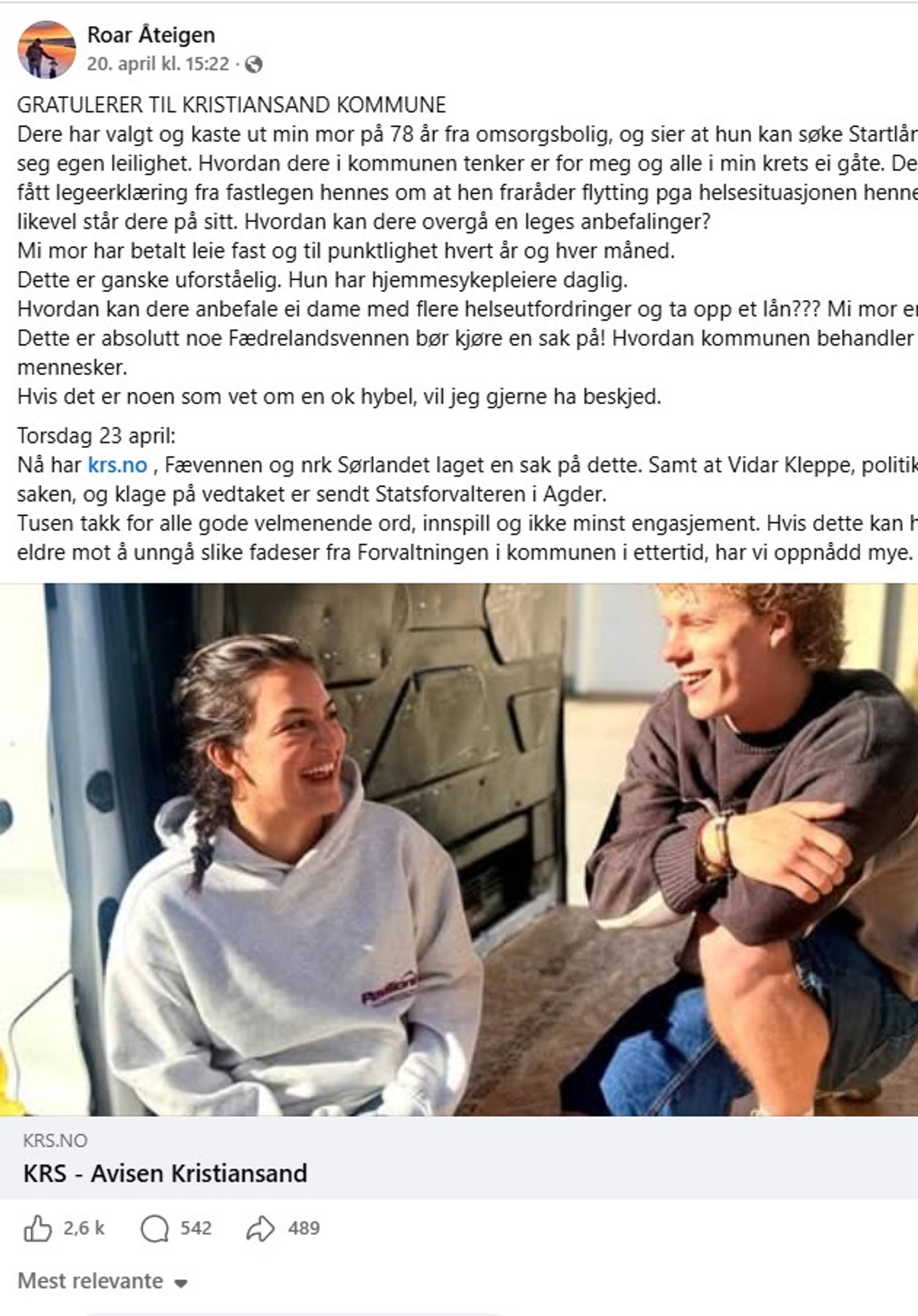 En skjermdump fra Facebook