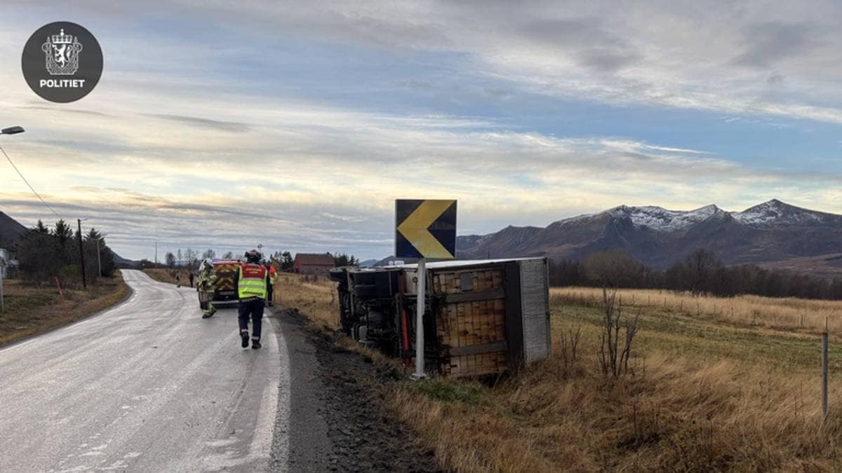 Glatt på vegane: Trailer hamna i grøfta