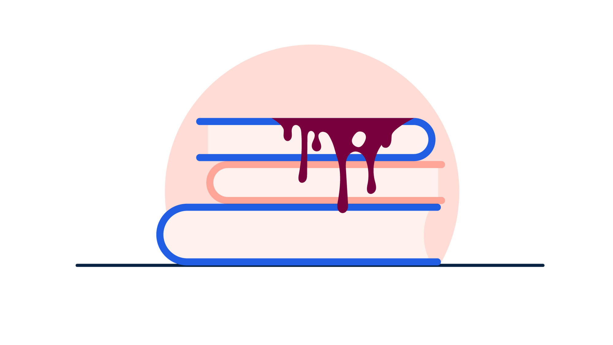 En tegnet stabel av bøker det renner blod nedover
