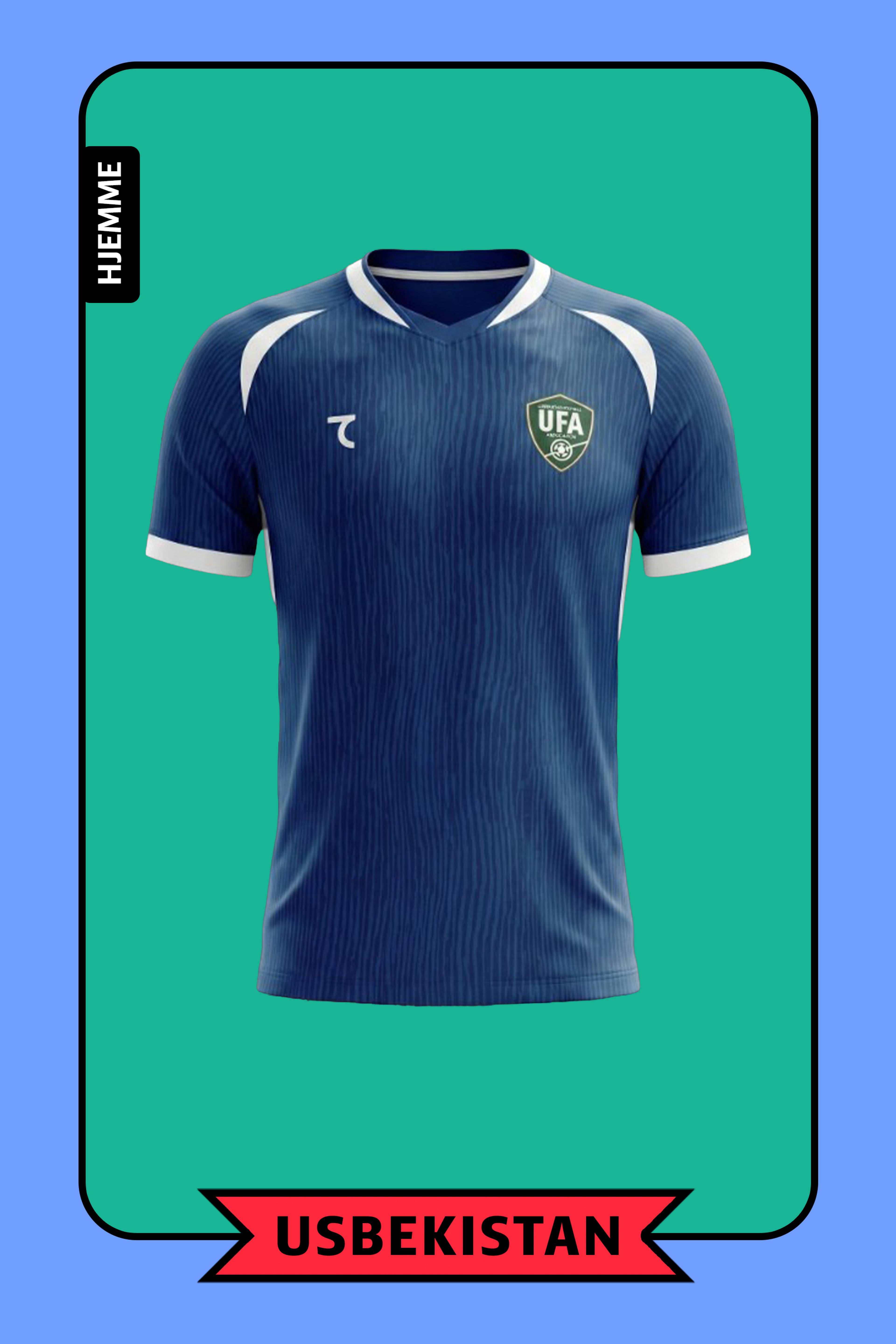 En mørkeblå fotballtrøye med hvite detaljer